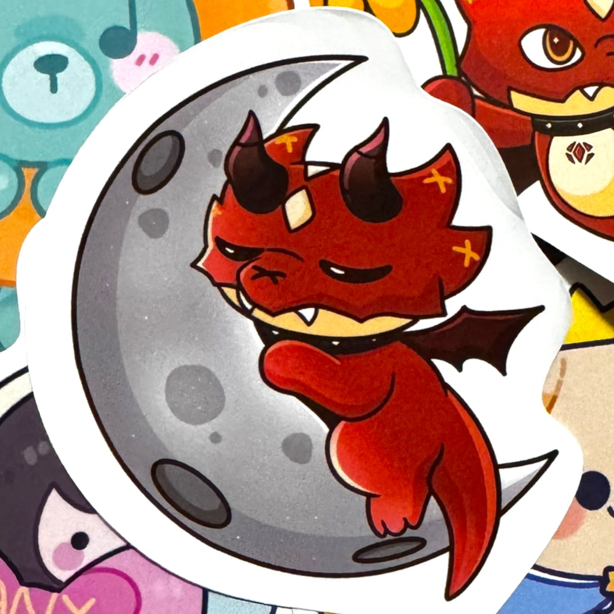 Red Flarey Moon Sticker 3”
