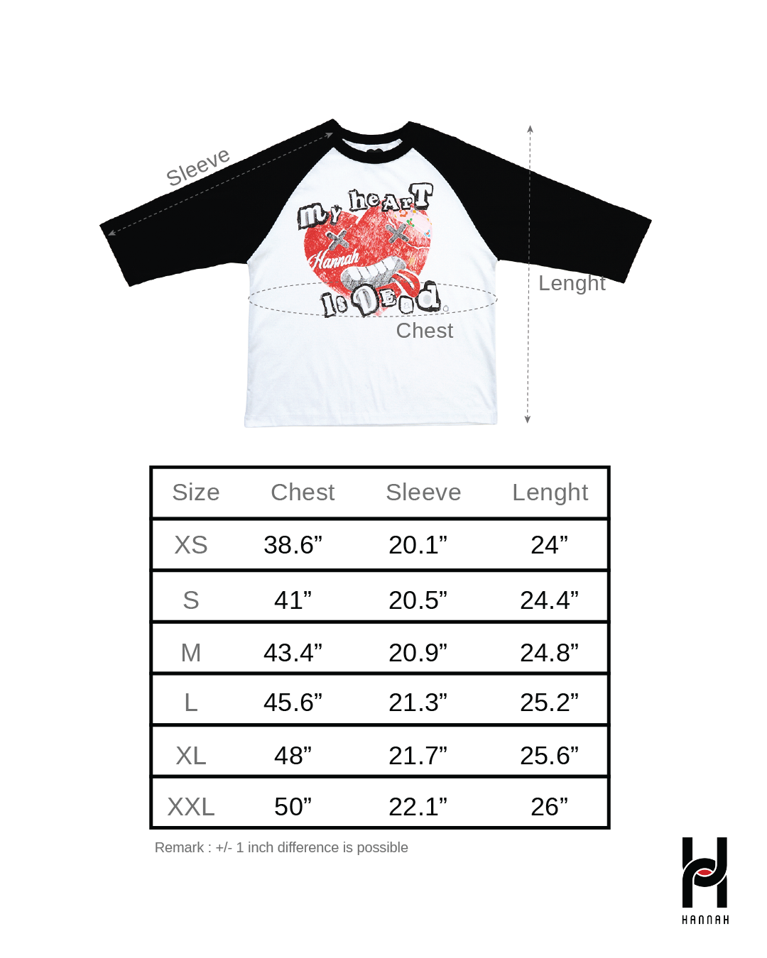 (Preorder) Nani Hannah Broken Heart 3/4 Sleeve Raglan T-Shirt