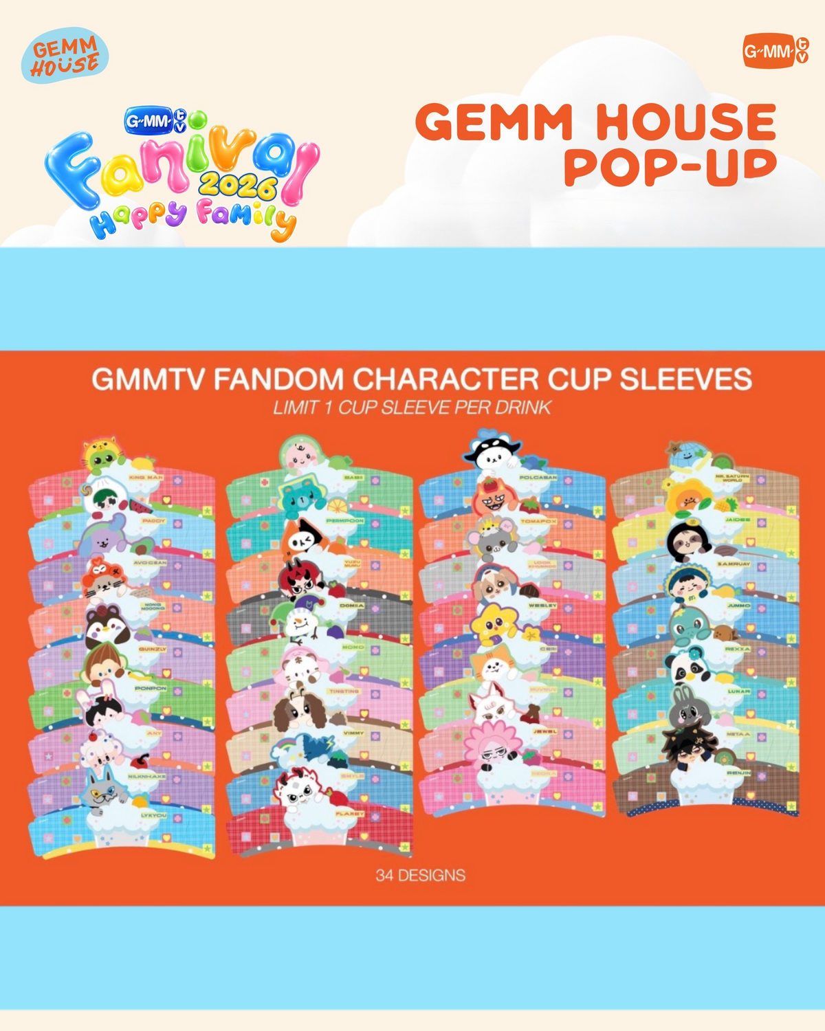 (Preorder) Gemm House Pop Up Fandom Character Cupsleeves